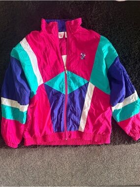 80s 90s BOLD SPIRIT Nylon Windbreaker Jacket Large Colorblock Track Sport